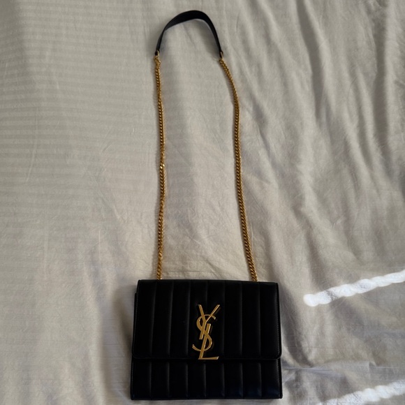 Yves Saint Laurent Black Leather Crossbody Bag with Gold Chain - Picture 2 of 5